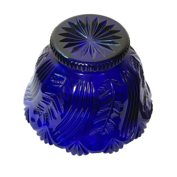 Rare Vintage Large Poland Crystallina Cobalt Blue Glass Footed Fruit Bowl, 9" Di - Picture 4 of 9